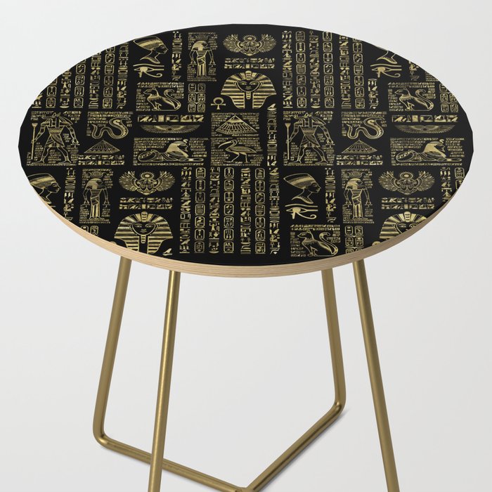 Egyptian hieroglyphs and deities gold on black Side Table Gallery Image 2