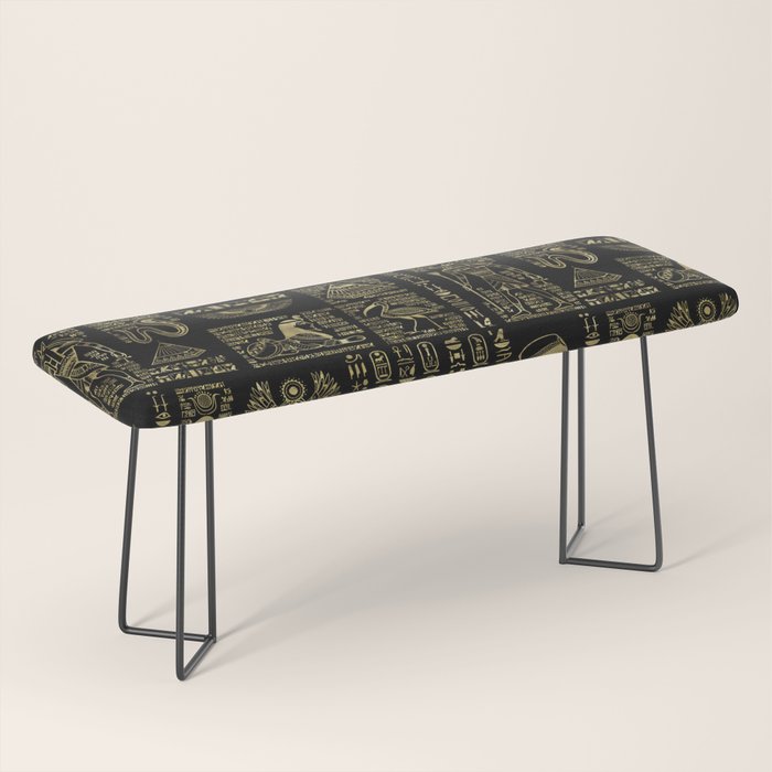 Egyptian hieroglyphs and deities gold on black Bench Gallery Image 1