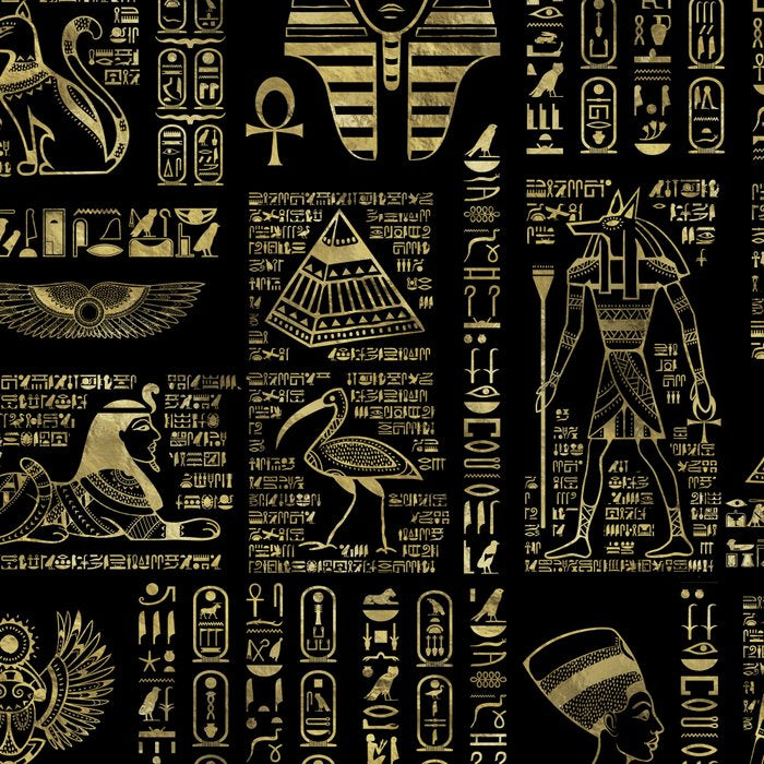 Egyptian hieroglyphs and deities gold on black Coffee Mug Gallery Image 2