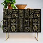 Egyptian hieroglyphs and deities gold on black Credenza Gallery Image 1