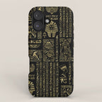 Egyptian hieroglyphs and deities gold on black iPhone Case Gallery Image 1