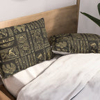 Egyptian hieroglyphs and deities gold on black Pillow Sham Gallery Image 2