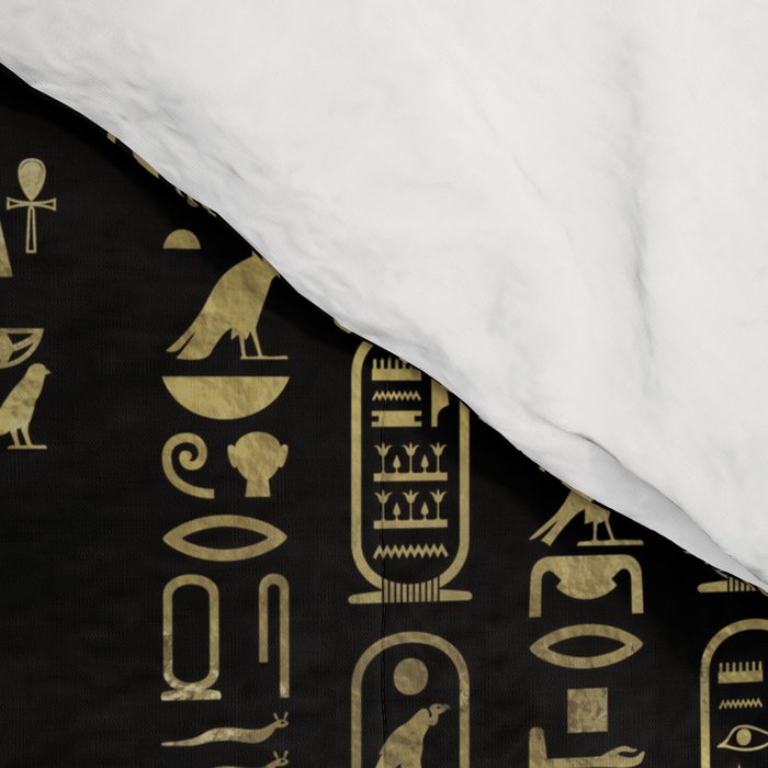 Egyptian hieroglyphs and deities gold on black Comforter Gallery Image 4