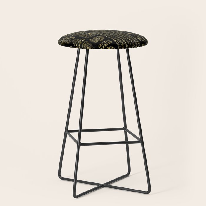 Egyptian hieroglyphs and deities gold on black Stool Gallery Image 1