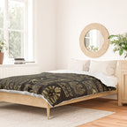 Egyptian hieroglyphs and deities gold on black Duvet Cover Gallery Image 2