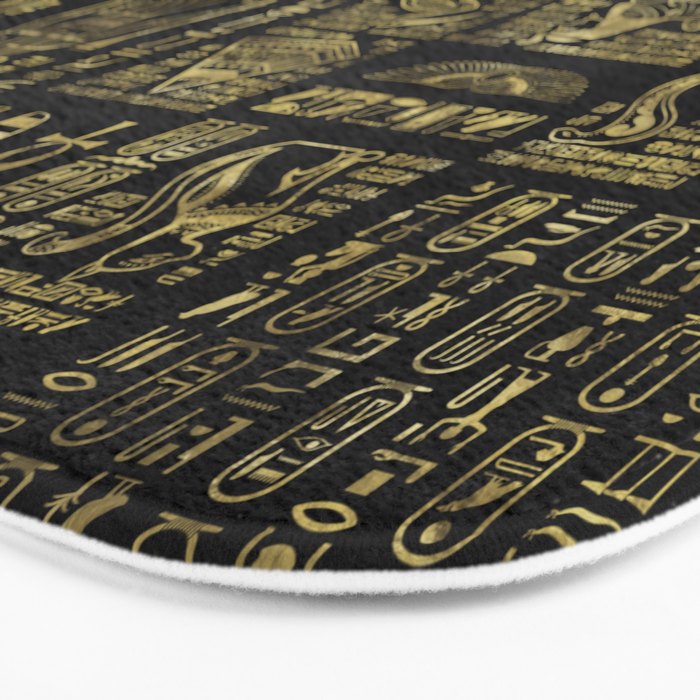 Egyptian hieroglyphs and deities gold on black Bath Mat Gallery Image 3