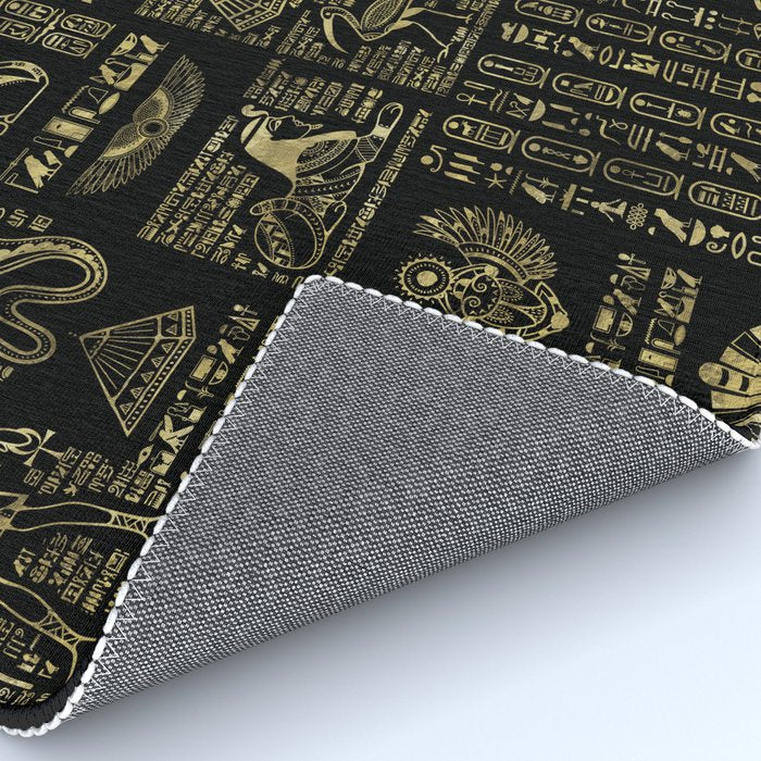 Egyptian hieroglyphs and deities gold on black Rug Gallery Image 4