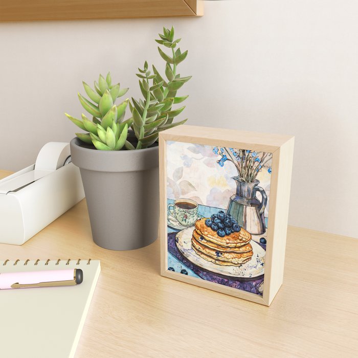 Blueberry Pancakes and Coffee Watercolor Breakfast Still Life Mini Art Print Gallery Image 2
