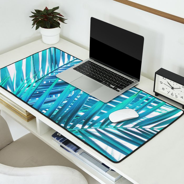 Turquoise Palm Leaves Desk Mat Gallery Image 2