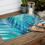 Turquoise Palm Leaves Outdoor Rug Gallery Image 2