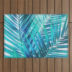 Turquoise Palm Leaves Outdoor Rug Gallery Image 1