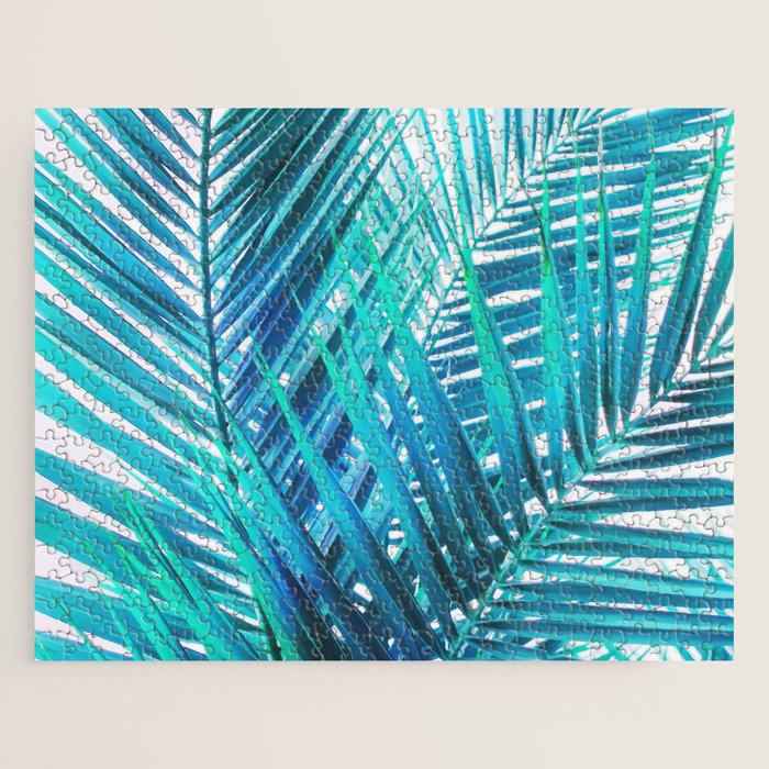 Turquoise Palm Leaves Jigsaw Puzzle Gallery Image 1