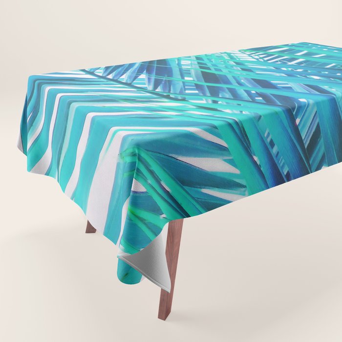 Turquoise Palm Leaves Tablecloth Gallery Image 1