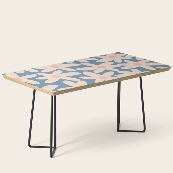 Daisy Time Retro Floral Pattern in Medium Blue and Pale Blush Coffee Table Gallery Image 1