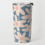 Daisy Time Retro Floral Pattern in Medium Blue and Pale Blush Travel Mug Gallery Image 2