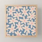 Daisy Time Retro Floral Pattern in Medium Blue and Pale Blush Mini Art Print Gallery Image 1