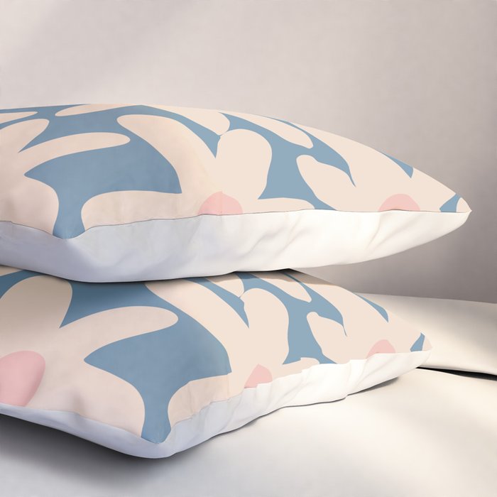 Daisy Time Retro Floral Pattern in Medium Blue and Pale Blush Pillow Sham Gallery Image 3