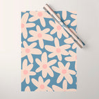 Daisy Time Retro Floral Pattern in Medium Blue and Pale Blush Wrapping Paper Gallery Image 1