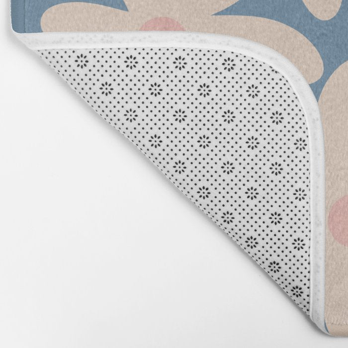 Daisy Time Retro Floral Pattern in Medium Blue and Pale Blush Bath Mat Gallery Image 2
