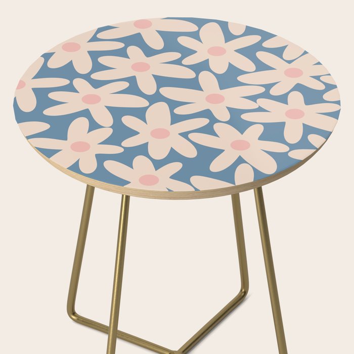 Daisy Time Retro Floral Pattern in Medium Blue and Pale Blush Side Table Gallery Image 2