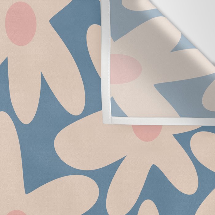 Daisy Time Retro Floral Pattern in Medium Blue and Pale Blush Wall Tapestry Gallery Image 3