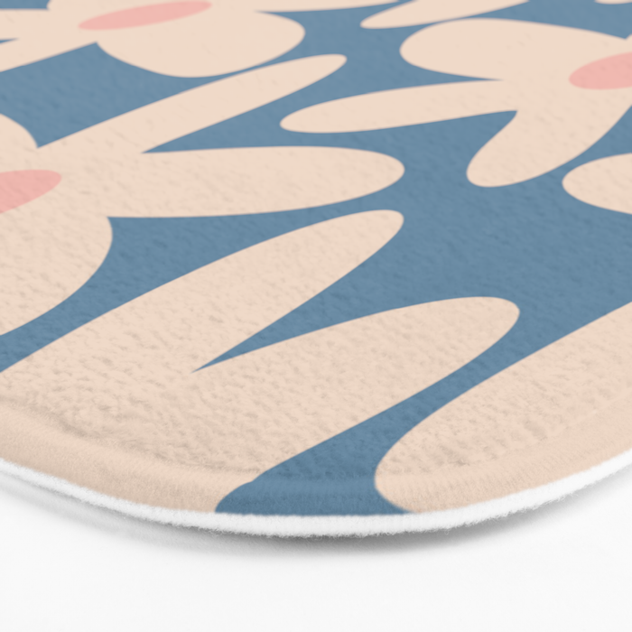 Daisy Time Retro Floral Pattern in Medium Blue and Pale Blush Bath Mat Gallery Image 3