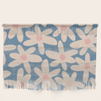 Daisy Time Retro Floral Pattern in Medium Blue and Pale Blush Wall Hanging Gallery Image 1