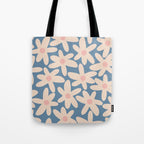 Daisy Time Retro Floral Pattern in Medium Blue and Pale Blush Tote Bag Gallery Image 1