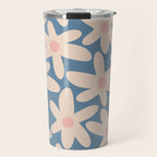 Daisy Time Retro Floral Pattern in Medium Blue and Pale Blush Travel Mug Gallery Image 1