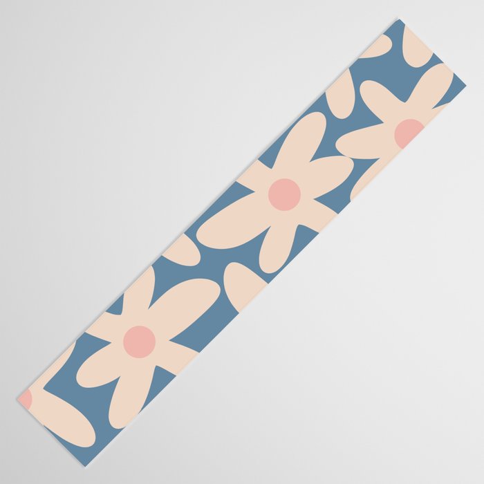 Daisy Time Retro Floral Pattern in Medium Blue and Pale Blush Table Runner Gallery Image 3