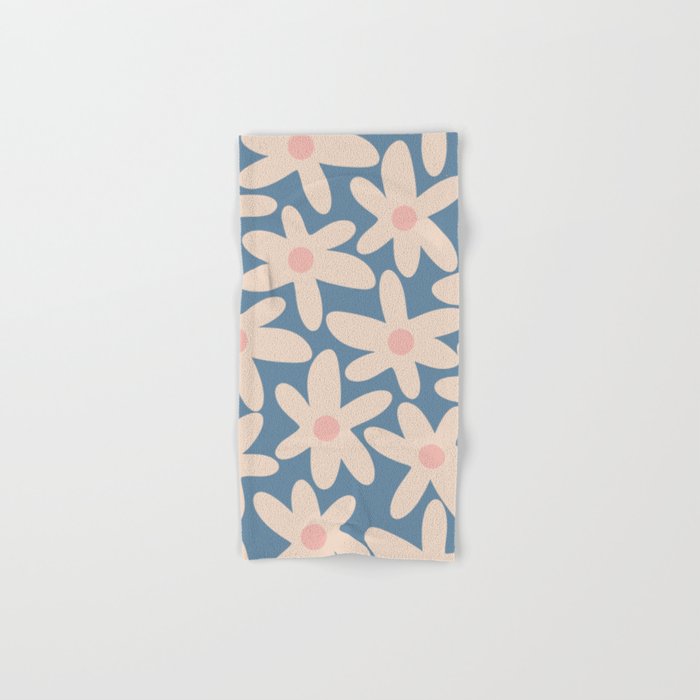 Daisy Time Retro Floral Pattern in Medium Blue and Pale Blush Bath Towel Gallery Image 1