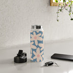 Daisy Time Retro Floral Pattern in Medium Blue and Pale Blush Water Bottle Gallery Image 5