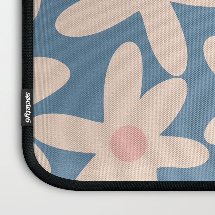 Daisy Time Retro Floral Pattern in Medium Blue and Pale Blush Laptop Sleeve Gallery Image 3