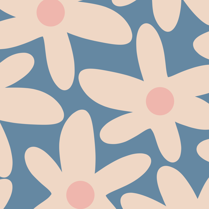 Daisy Time Retro Floral Pattern in Medium Blue and Pale Blush Coffee Mug Gallery Image 2