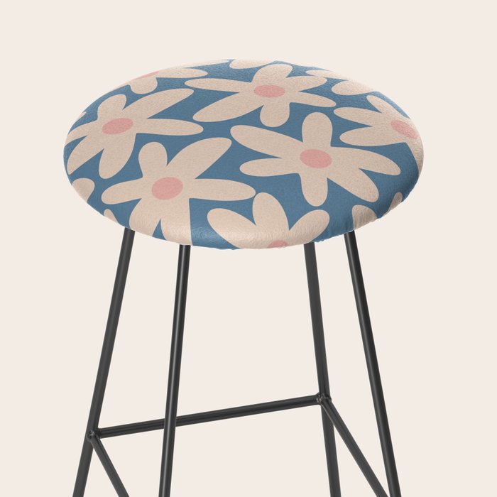 Daisy Time Retro Floral Pattern in Medium Blue and Pale Blush Stool Gallery Image 2