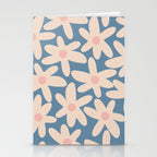 Daisy Time Retro Floral Pattern in Medium Blue and Pale Blush Stationery Card Gallery Image 2