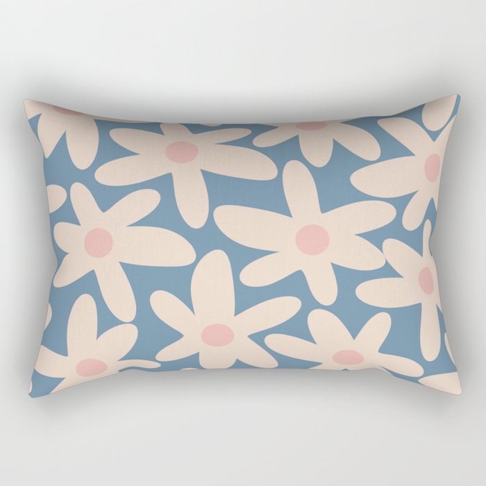 Daisy Time Retro Floral Pattern in Medium Blue and Pale Blush Rectangular Pillow Gallery Image 1