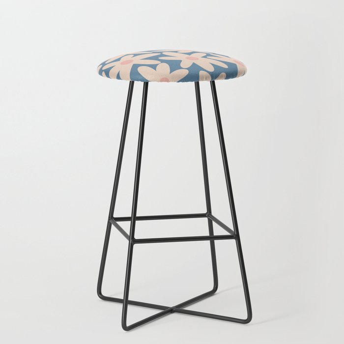 Daisy Time Retro Floral Pattern in Medium Blue and Pale Blush Stool Gallery Image 1