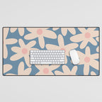 Daisy Time Retro Floral Pattern in Medium Blue and Pale Blush Desk Mat Gallery Image 1