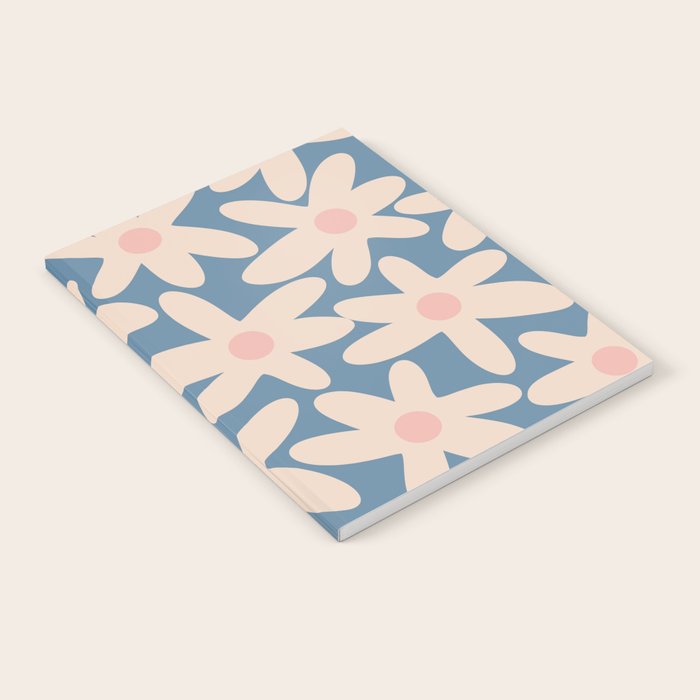 Daisy Time Retro Floral Pattern in Medium Blue and Pale Blush Notebook Gallery Image 2
