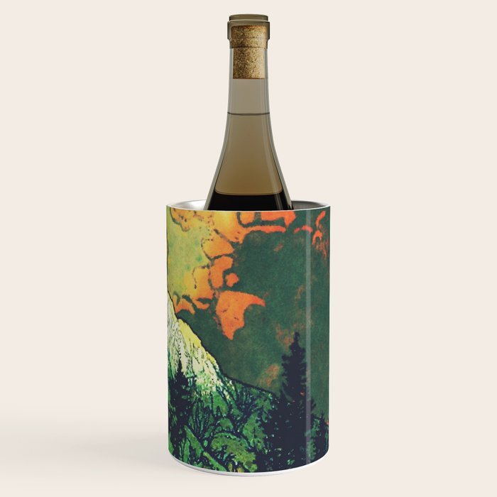 Evening at Baakan - Mountain Trees and Clouds - Nature Landscape in Green & Orange Wine Chiller Gallery Image 1