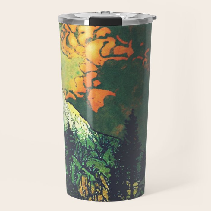 Evening at Baakan - Mountain Trees and Clouds - Nature Landscape in Green & Orange Travel Mug Gallery Image 1