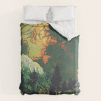 Evening at Baakan - Mountain Trees and Clouds - Nature Landscape in Green & Orange Duvet Cover Gallery Image 6