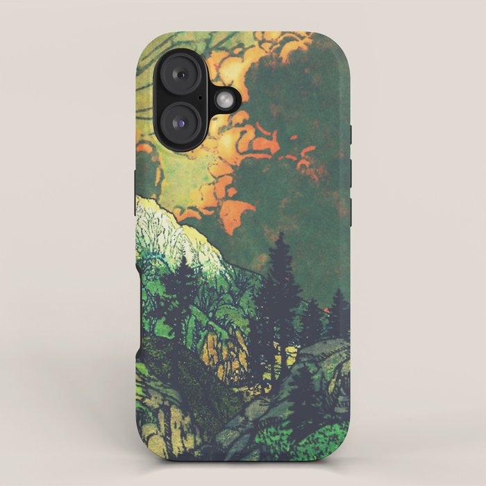 Evening at Baakan - Mountain Trees and Clouds - Nature Landscape in Green & Orange iPhone Case Gallery Image 1