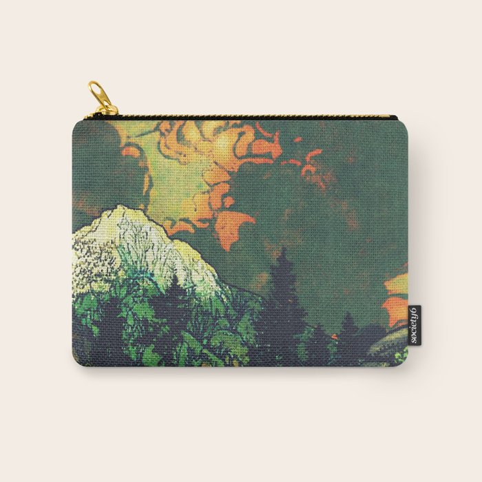 Evening at Baakan - Mountain Trees and Clouds - Nature Landscape in Green & Orange Carry All Pouch Gallery Image 1