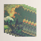 Evening at Baakan - Mountain Trees and Clouds - Nature Landscape in Green & Orange Wrapping Paper Gallery Image 3