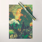 Evening at Baakan - Mountain Trees and Clouds - Nature Landscape in Green & Orange Wrapping Paper Gallery Image 1
