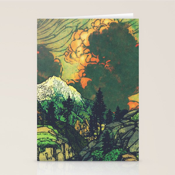 Evening at Baakan - Mountain Trees and Clouds - Nature Landscape in Green & Orange Stationery Card Gallery Image 2