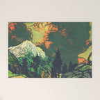 Evening at Baakan - Mountain Trees and Clouds - Nature Landscape in Green & Orange Welcome Mat Gallery Image 1
