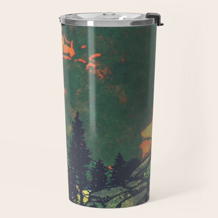 Evening at Baakan - Mountain Trees and Clouds - Nature Landscape in Green & Orange Travel Mug Gallery Image 2